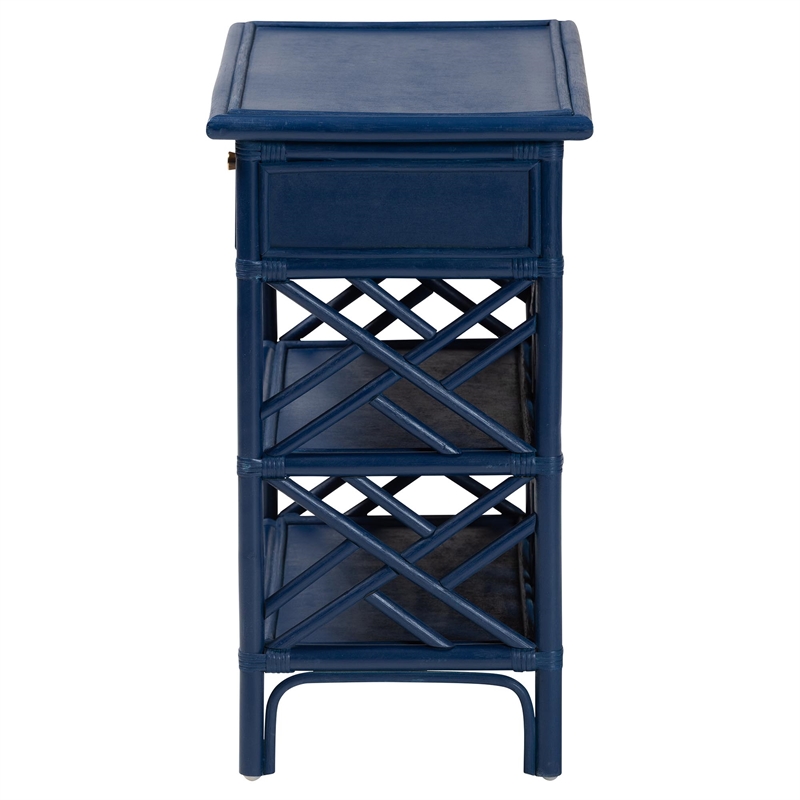 Pemberly Row Chippendale-Style Rattan Nightstand with Drawer and 2 Shelves