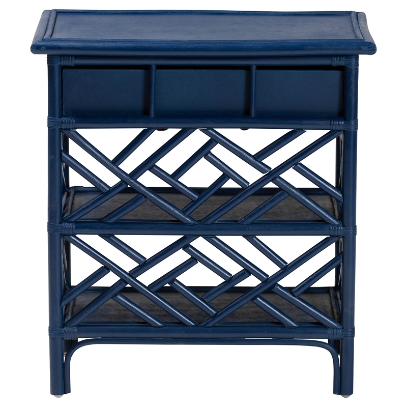 Pemberly Row Chippendale-Style Rattan Nightstand with Drawer and 2 Shelves