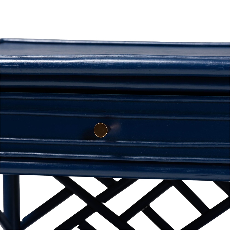 Pemberly Row Chippendale-Style Rattan Nightstand with Drawer and 2 Shelves