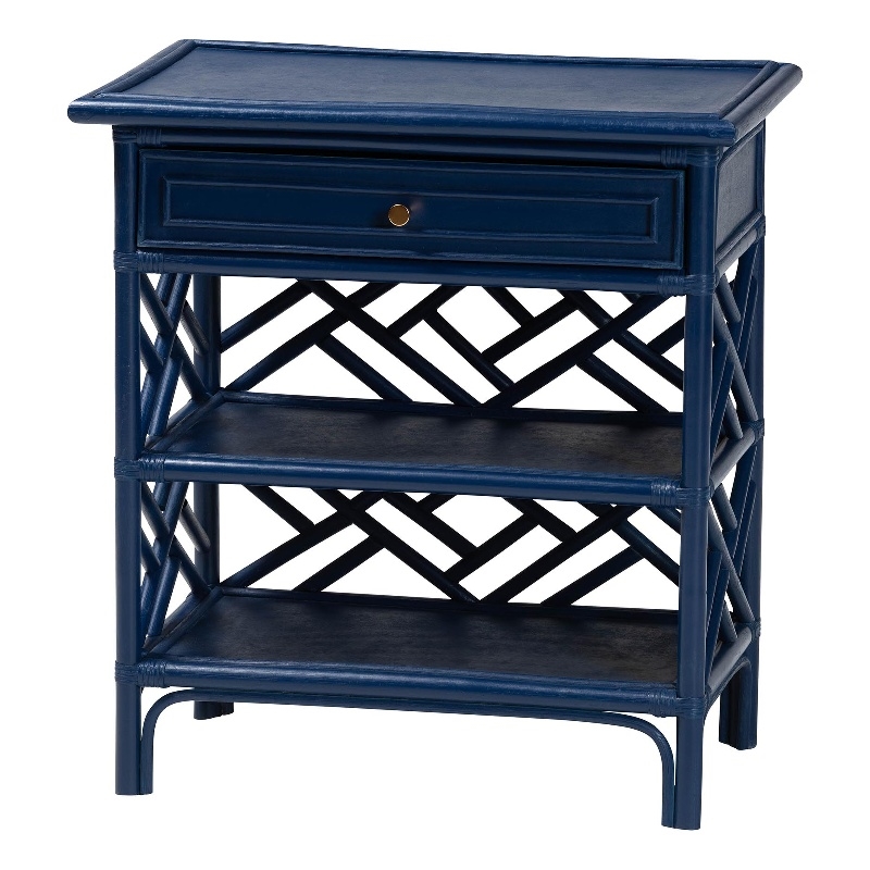Pemberly Row Chippendale-Style Rattan Nightstand with Drawer and 2 Shelves