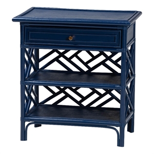 Pemberly Row Chippendale-Style Rattan Nightstand with Drawer and 2 Shelves