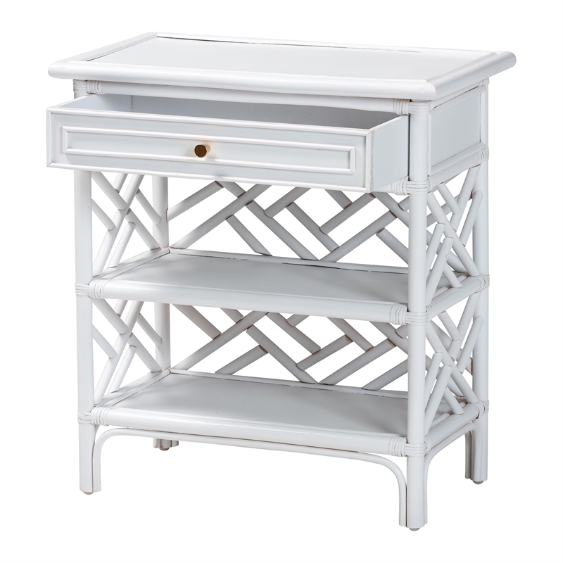 Pemberly Row Chippendale Rattan Nightstand with Drawer and 2 Shelves