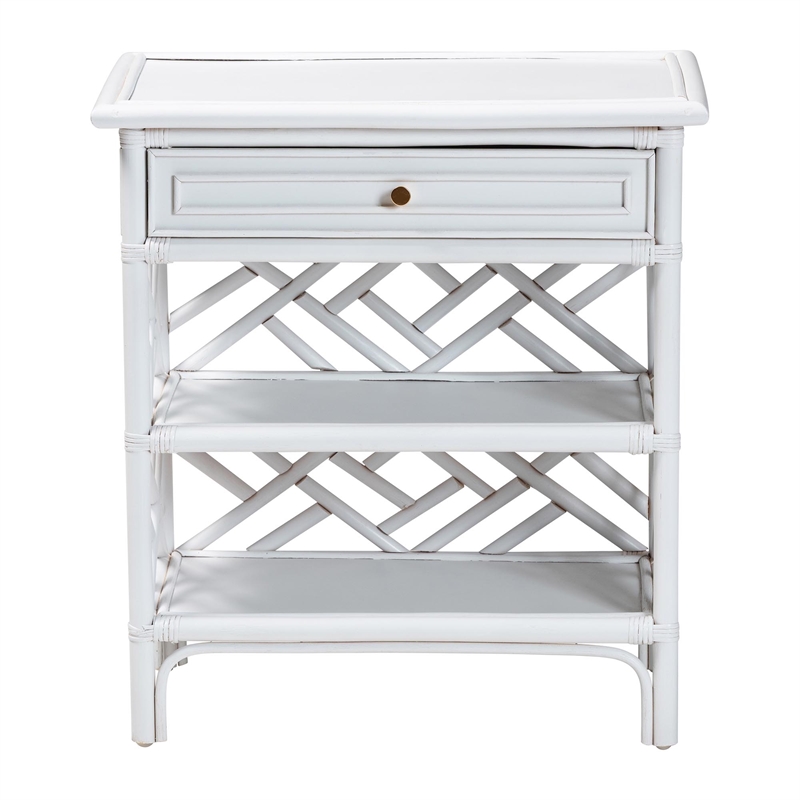Pemberly Row Chippendale Rattan Nightstand with Drawer and 2 Shelves