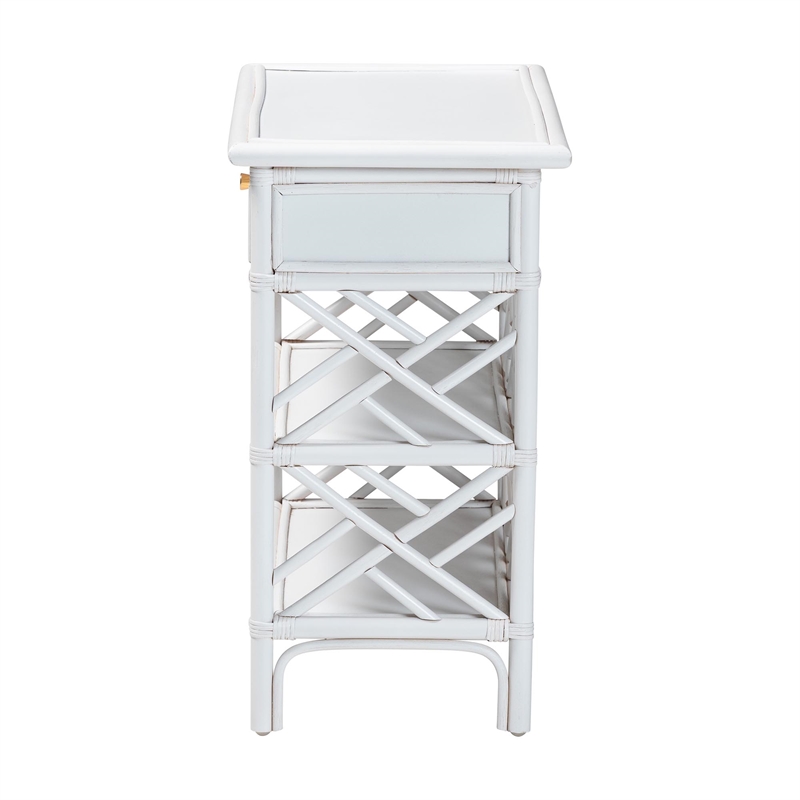 Pemberly Row Chippendale Rattan Nightstand with Drawer and 2 Shelves