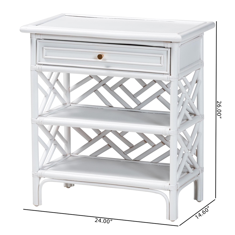 Pemberly Row Chippendale Rattan Nightstand with Drawer and 2 Shelves