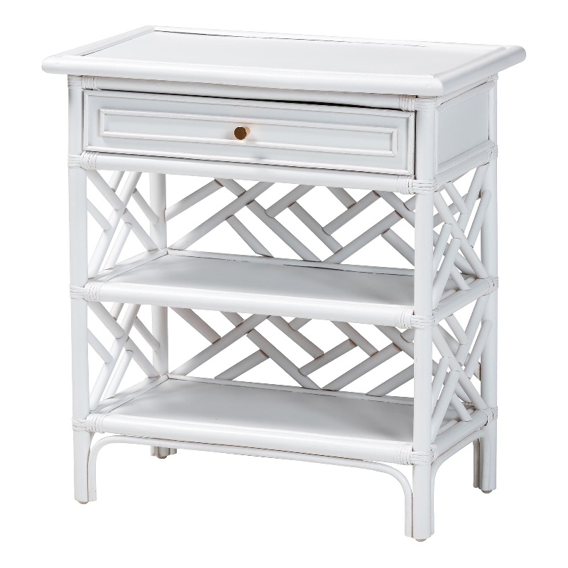 Pemberly Row Chippendale Rattan Nightstand with Drawer and 2 Shelves