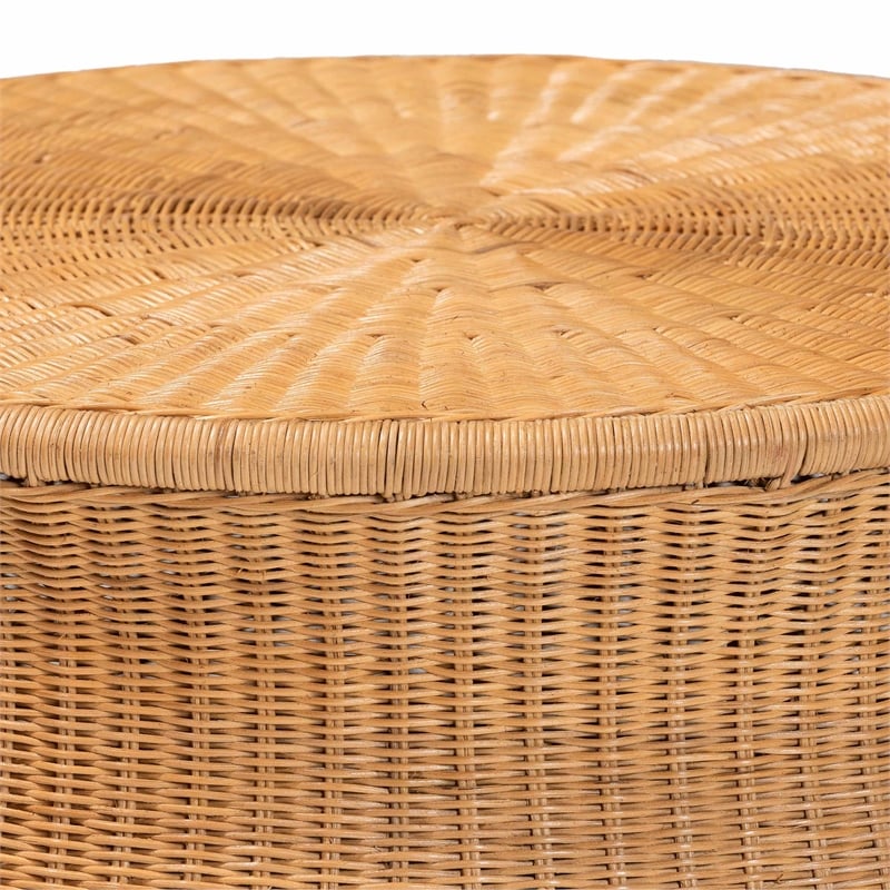 Pemberly Row Round Natural Rattan Coffee Table with Tapered Sides