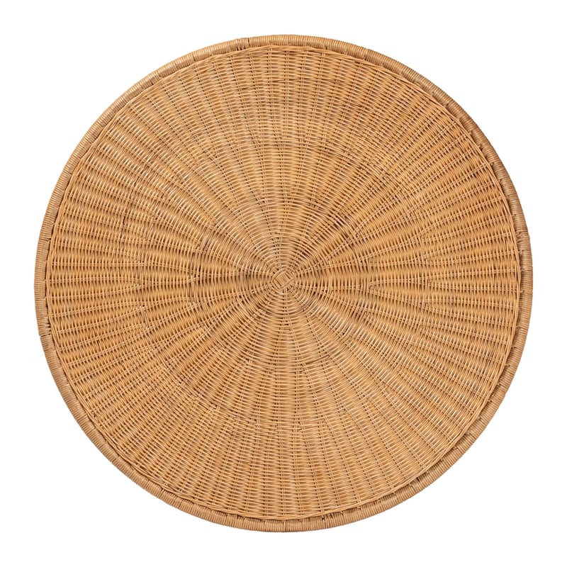 Pemberly Row Round Natural Rattan Coffee Table with Tapered Sides