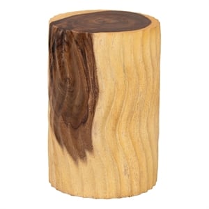 Pemberly Row Hand-Carved Suar Wood Barrel Side Table with Scalloped Edge