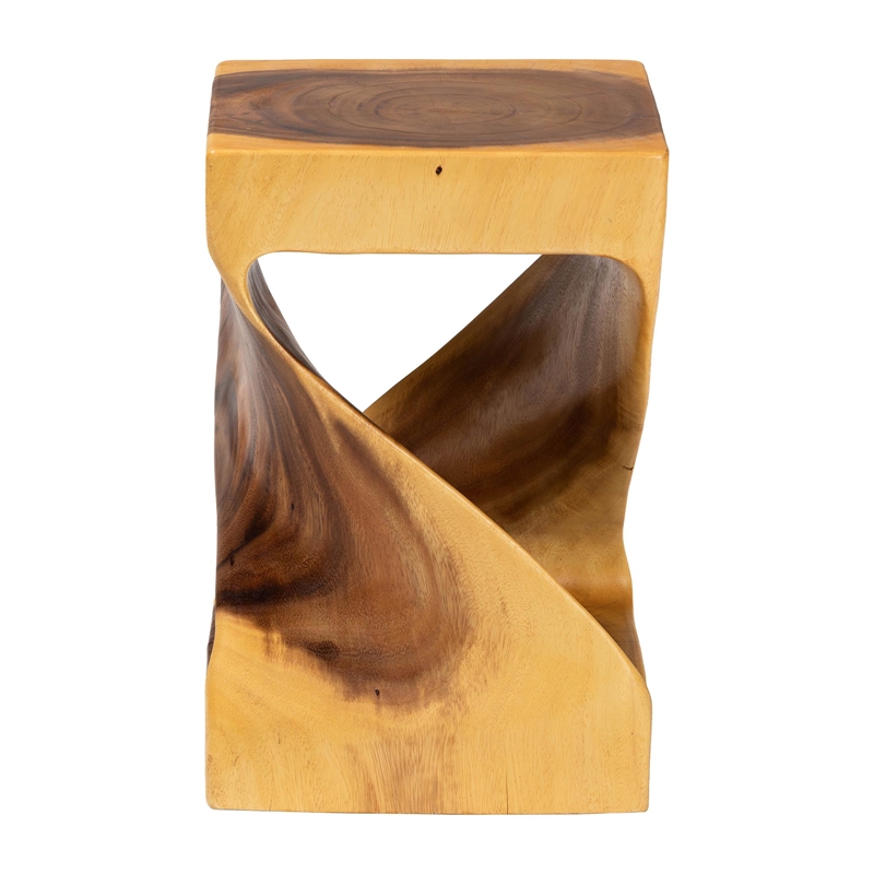 Pemberly Row Hand-Carved Suar Wood Twisted Openwork Side Table