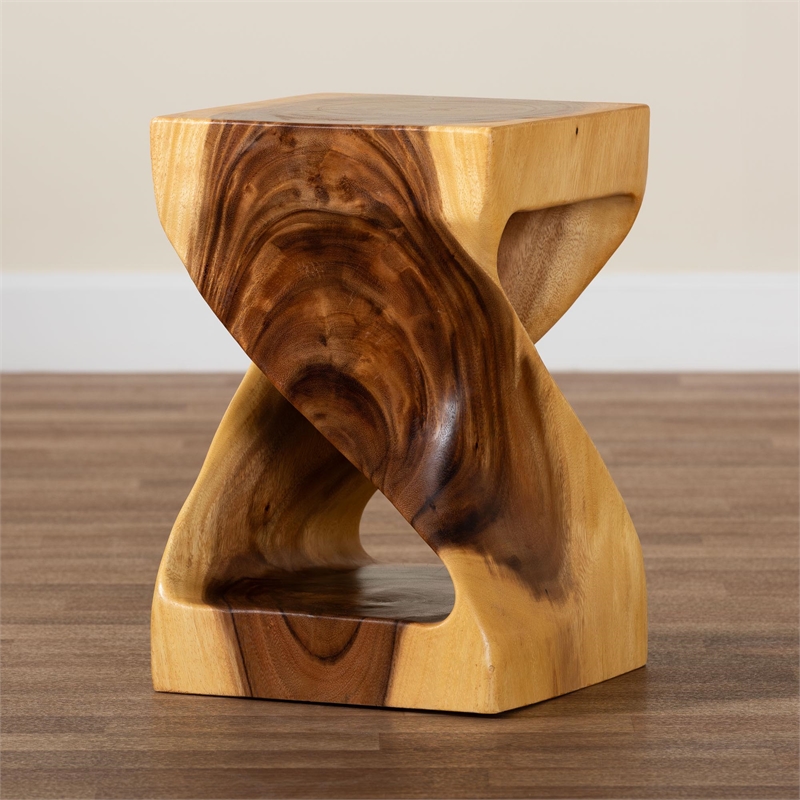 Pemberly Row Hand-Carved Suar Wood Twisted Openwork Side Table