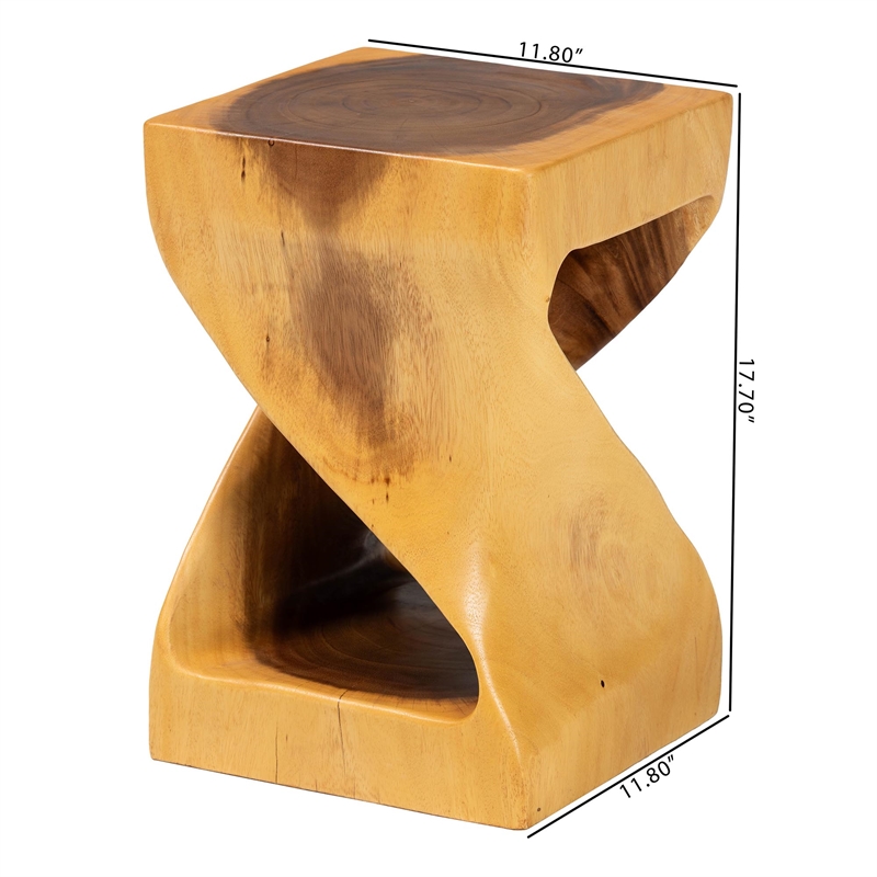 Pemberly Row Hand-Carved Suar Wood Twisted Openwork Side Table