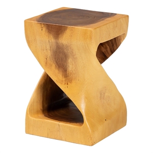 Pemberly Row Hand-Carved Suar Wood Twisted Openwork Side Table