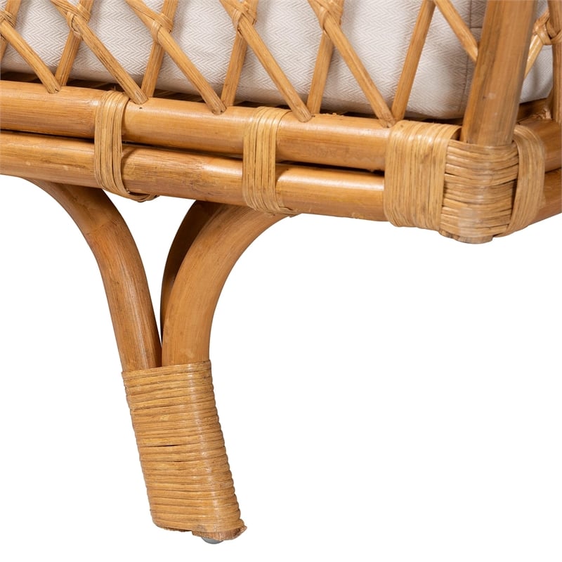 Pemberly Row Natural Rattan Lattice Daybed with Cushion and 2 Pillows