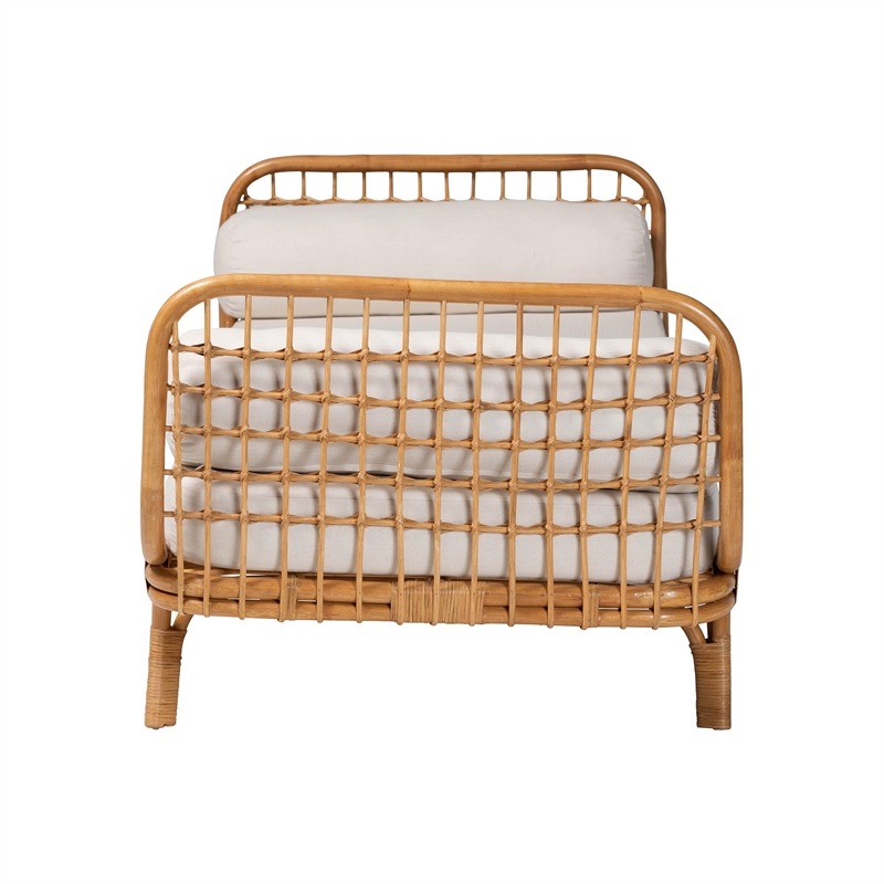 Pemberly Row Natural Rattan Lattice Daybed with Cushion and Pillows