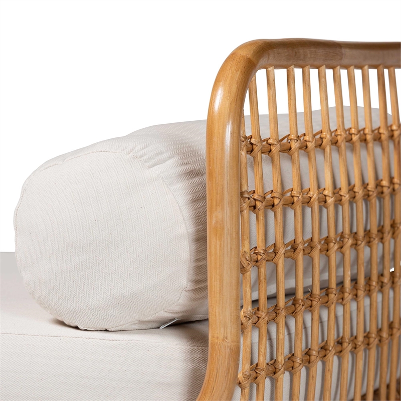 Pemberly Row Natural Rattan Lattice Daybed with Cushion and Pillows