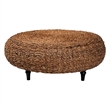 Pemberly Row Handwoven Seagrass Round Coffee Table with Turned Legs
