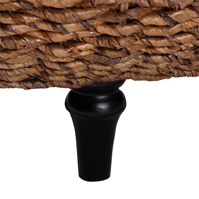 Pemberly Row Handwoven Seagrass Round Coffee Table with Turned Legs