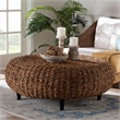 Pemberly Row Handwoven Seagrass Round Coffee Table with Turned Legs
