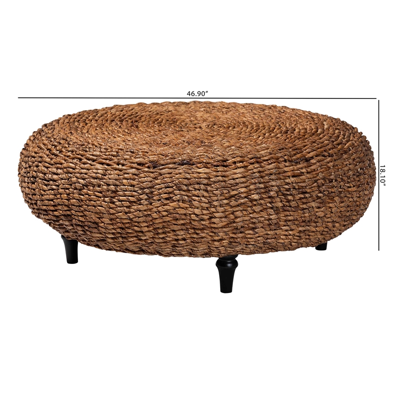 Pemberly Row Handwoven Seagrass Round Coffee Table with Turned Legs