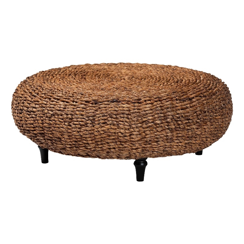 Pemberly Row Handwoven Seagrass Round Coffee Table with Turned Legs