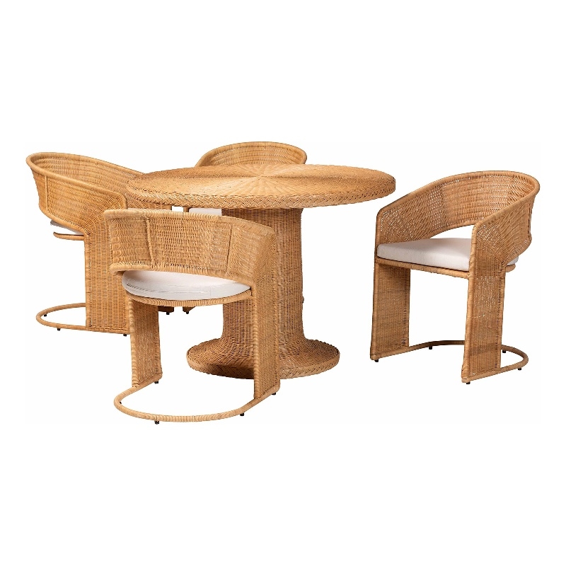 Pemberly Row Light Honey Rattan 5-Piece Dining Set with Braided Edges