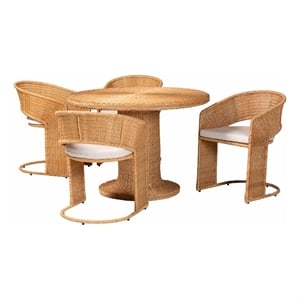 Pemberly Row Light Honey Rattan 5-Piece Dining Set with Braided Edges