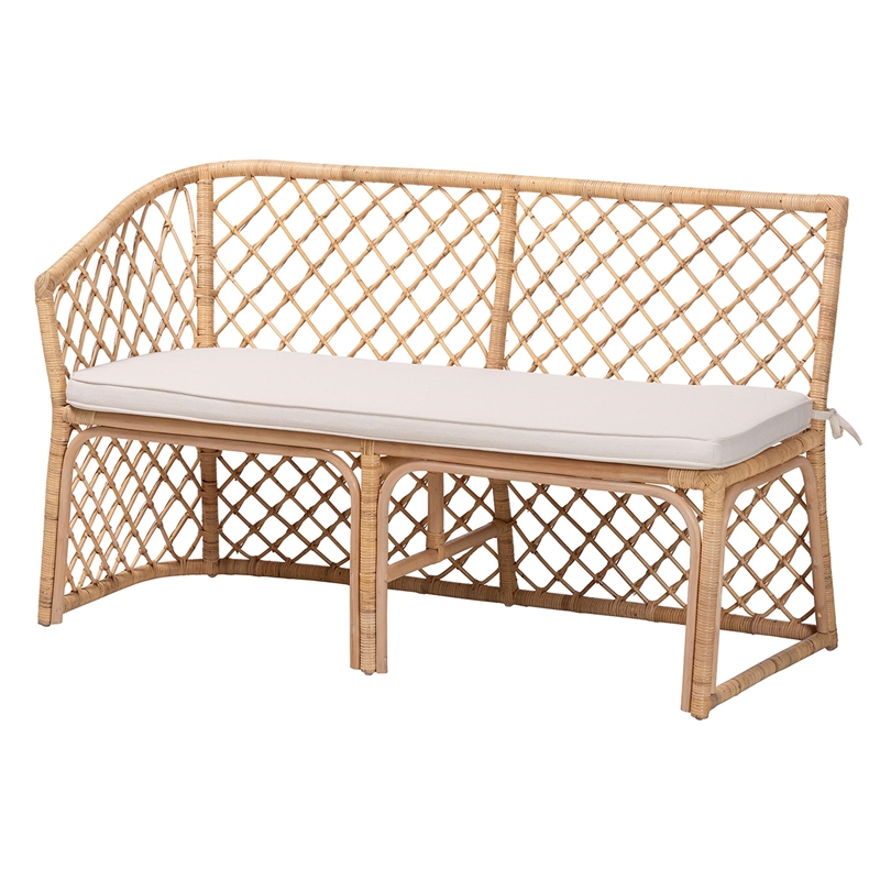 Pemberly Row Light Honey Rattan 3-Piece Dining Nook with Open Weave Benches