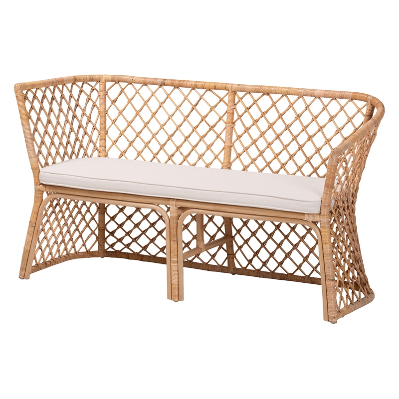 Pemberly Row Light Honey Rattan 3-Piece Dining Nook with Open Weave Benches