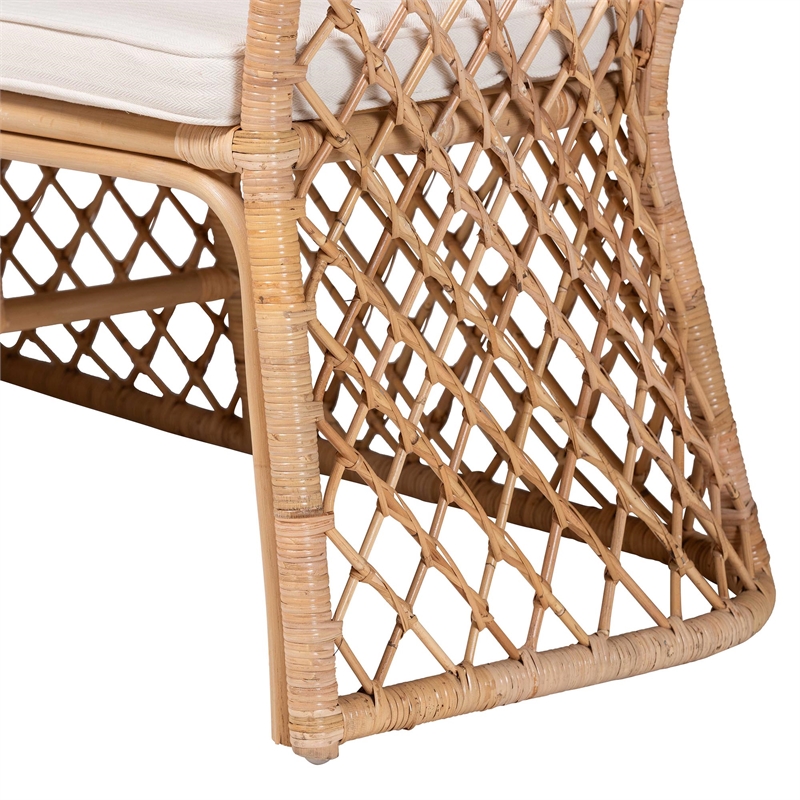 Pemberly Row Light Honey Rattan 3-Piece Dining Nook with Open Weave Benches