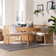 Pemberly Row Light Honey Rattan 3-Piece Dining Nook with Open Weave Benches