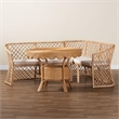 Pemberly Row Light Honey Rattan 3-Piece Dining Nook with Open Weave Benches