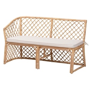 Pemberly Row Light Honey Rattan 2-Piece Open Weave Corner Bench Set