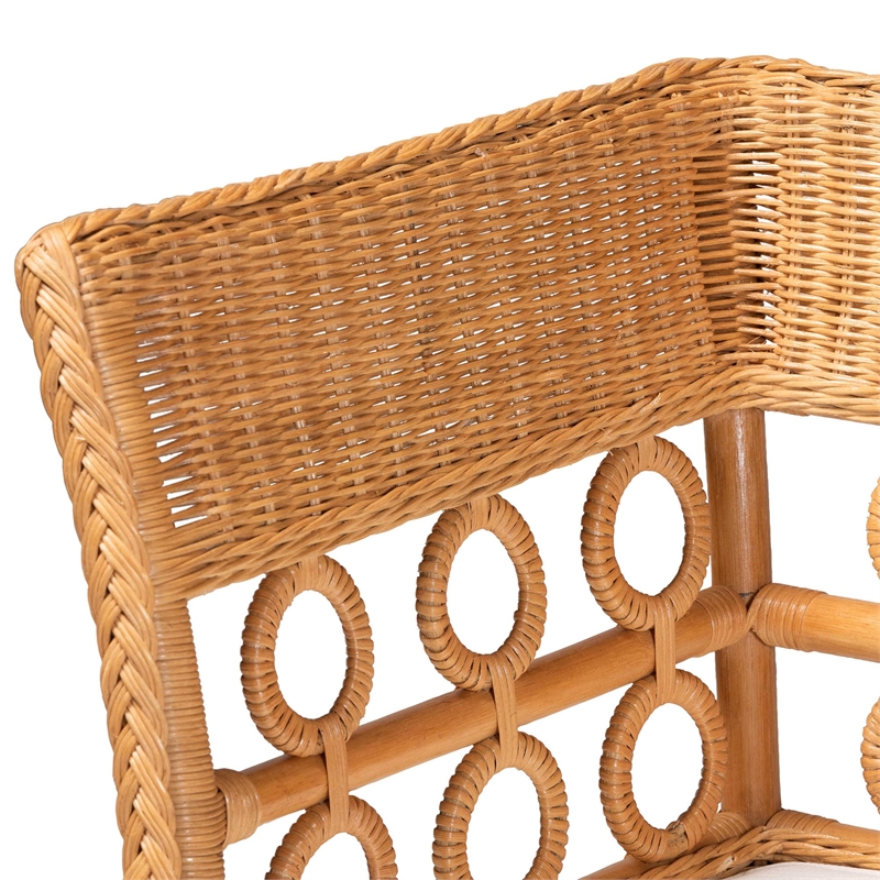 Pemberly Row Light Honey Rattan 3-Piece Dining Nook with Braided Trim