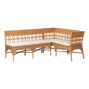 Pemberly Row Light Honey Rattan 2-Piece Avantgarde Dining Bench Set