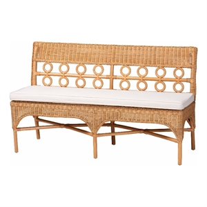 Pemberly Row Light Honey Rattan Armless Dining Bench with Braided Trim