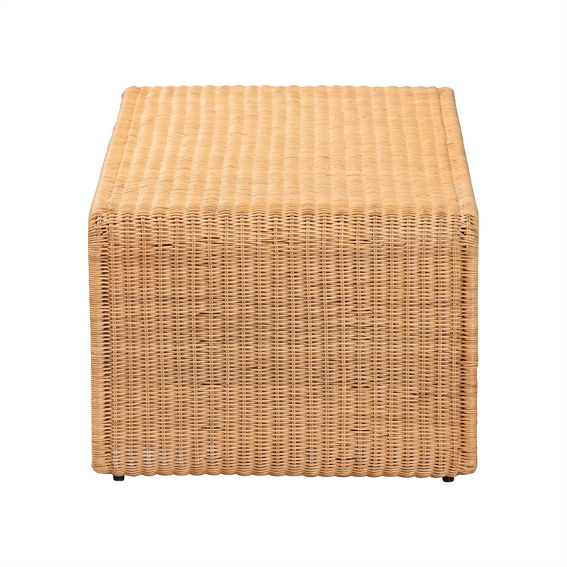 Pemberly Row Light Honey Rattan Openwork Coffee Table with Woven Exterior