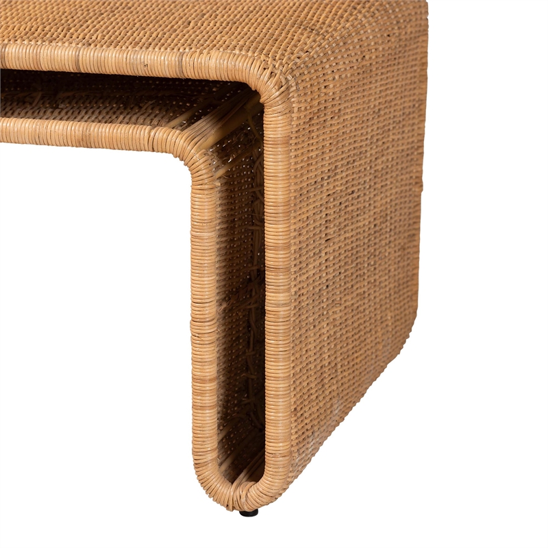 Pemberly Row Light Honey Rattan Openwork Coffee Table with Woven Exterior