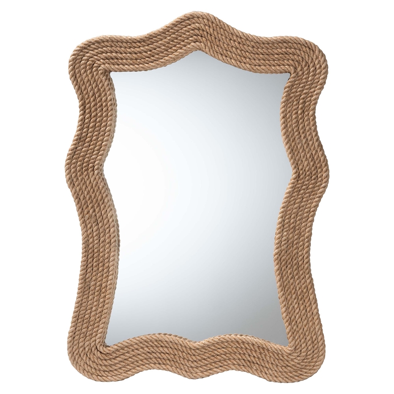 Pemberly Row Contemporary Woven Rope Scalloped Round Accent Wall Mirror