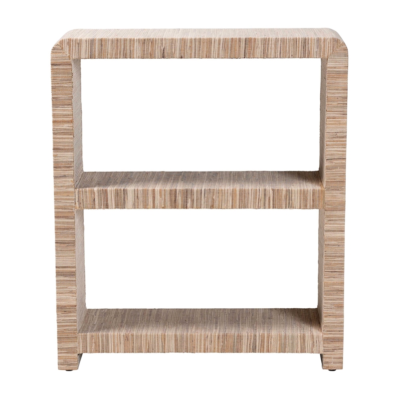 Pemberly Row Woven Grasscloth 2-Shelf Bookshelf with Rounded Corners