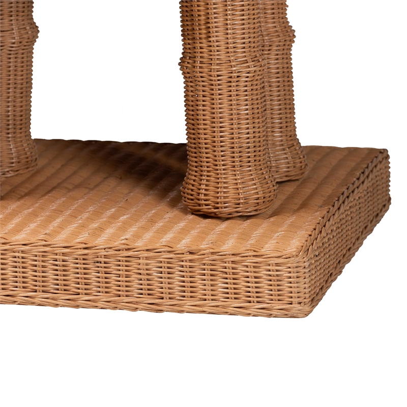 Pemberly Row Contemporary Honey Rattan Elephant Sculpture Console Table
