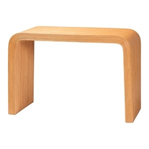 Pemberly Row Light Honey Fluted Rattan Waterfall Console Table