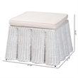 Pemberly Row White Scalloped Rattan Round Ottoman with Cushion