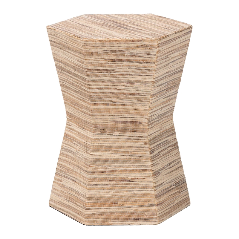 Pemberly Row Woven Grasscloth Hourglass End Table with Hexagon Top