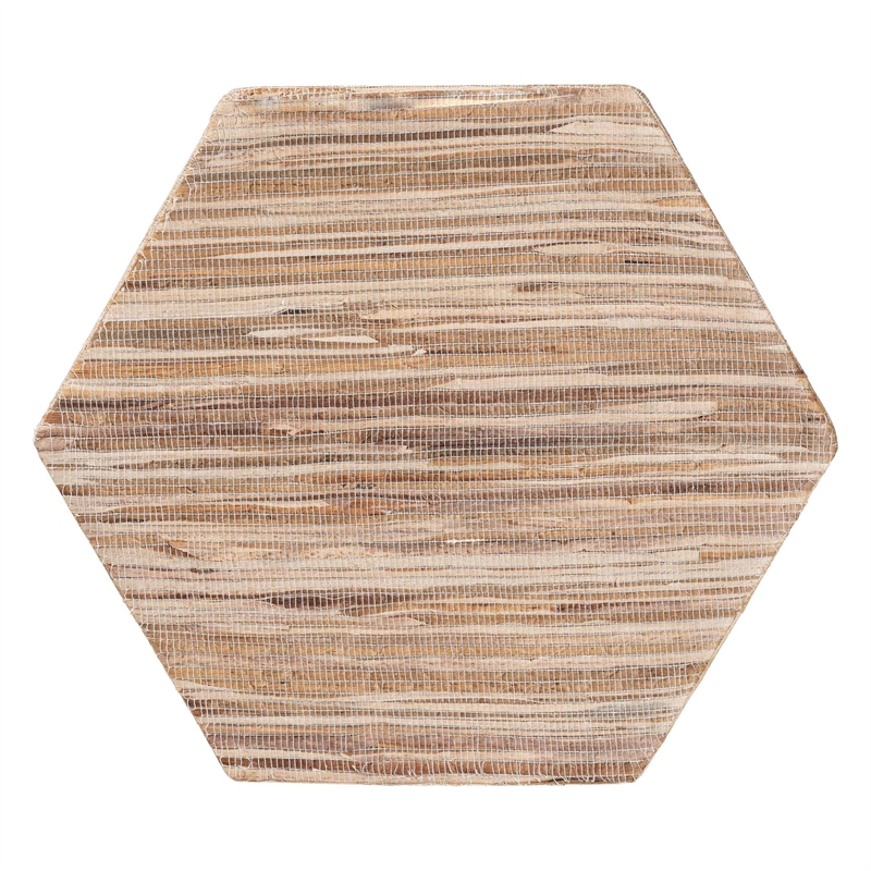 Pemberly Row Woven Grasscloth Hourglass End Table with Hexagon Top