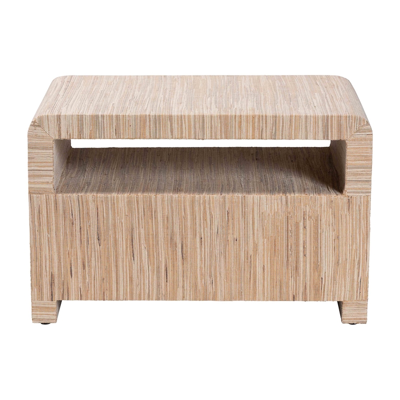 Pemberly Row Woven Grasscloth 1-Drawer Nightstand with Open Shelf