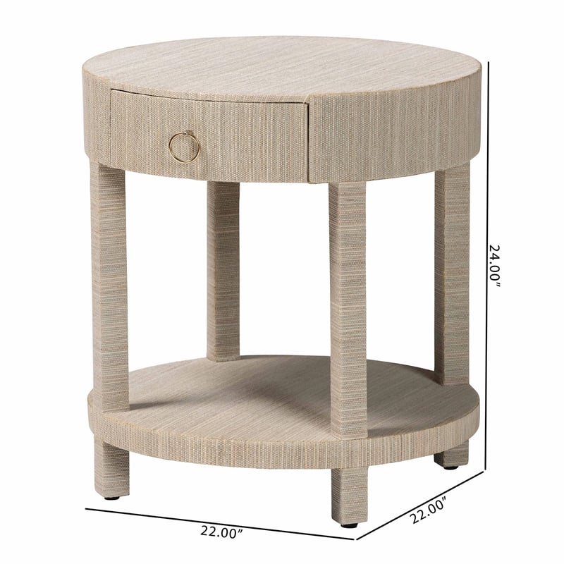 Pemberly Row Woven Grasscloth 1-Drawer Nightstand with Round Top