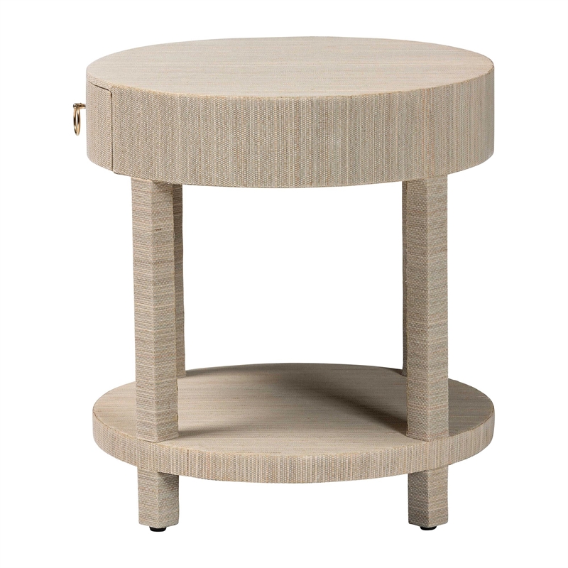 Pemberly Row Woven Grasscloth 1-Drawer Nightstand with Round Top