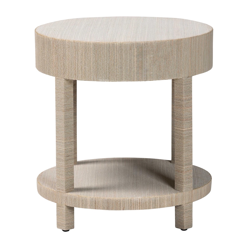 Pemberly Row Woven Grasscloth 1-Drawer Nightstand with Round Top