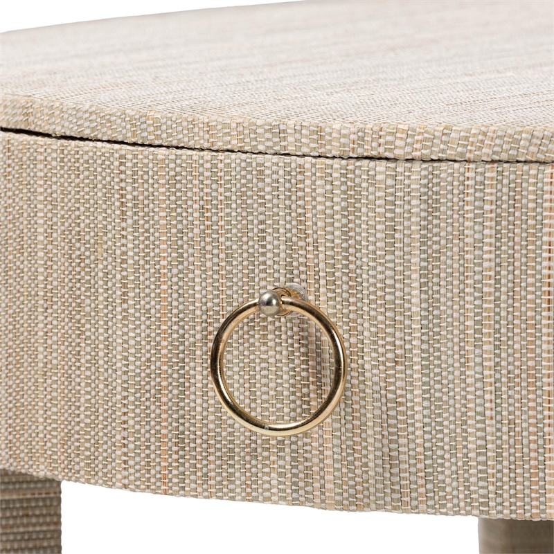 Pemberly Row Woven Grasscloth 1-Drawer Nightstand with Round Top